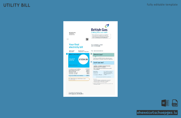 Beispielrechnung von British Gas (Vereinigtes Königreich)